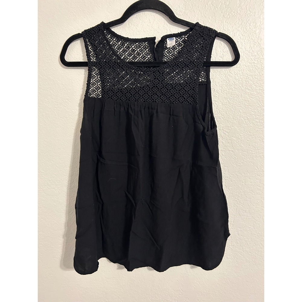 Old Navy Womens Black Crochet Lace Yoke Sleeveless Blouse Top Size M Medium